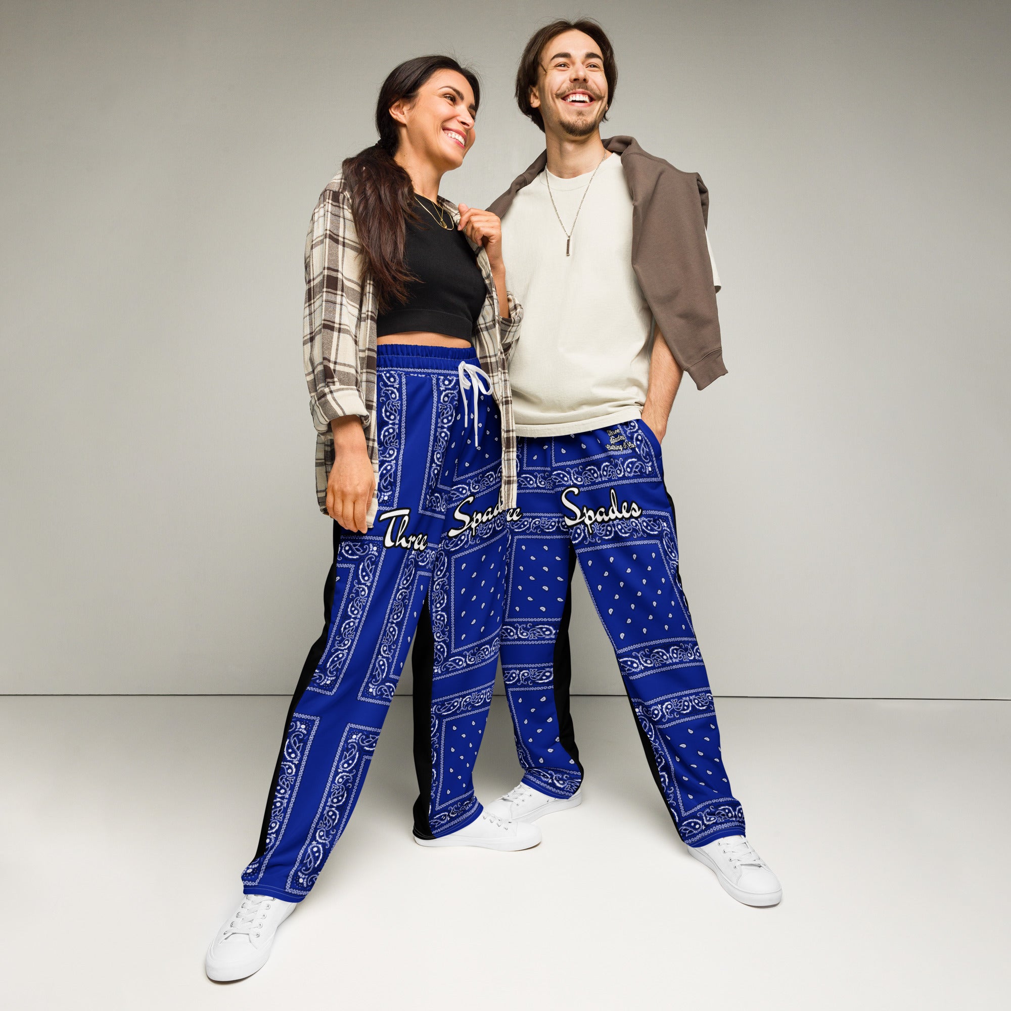 Unisex Blue Paisley Joggers (Wide-leg)