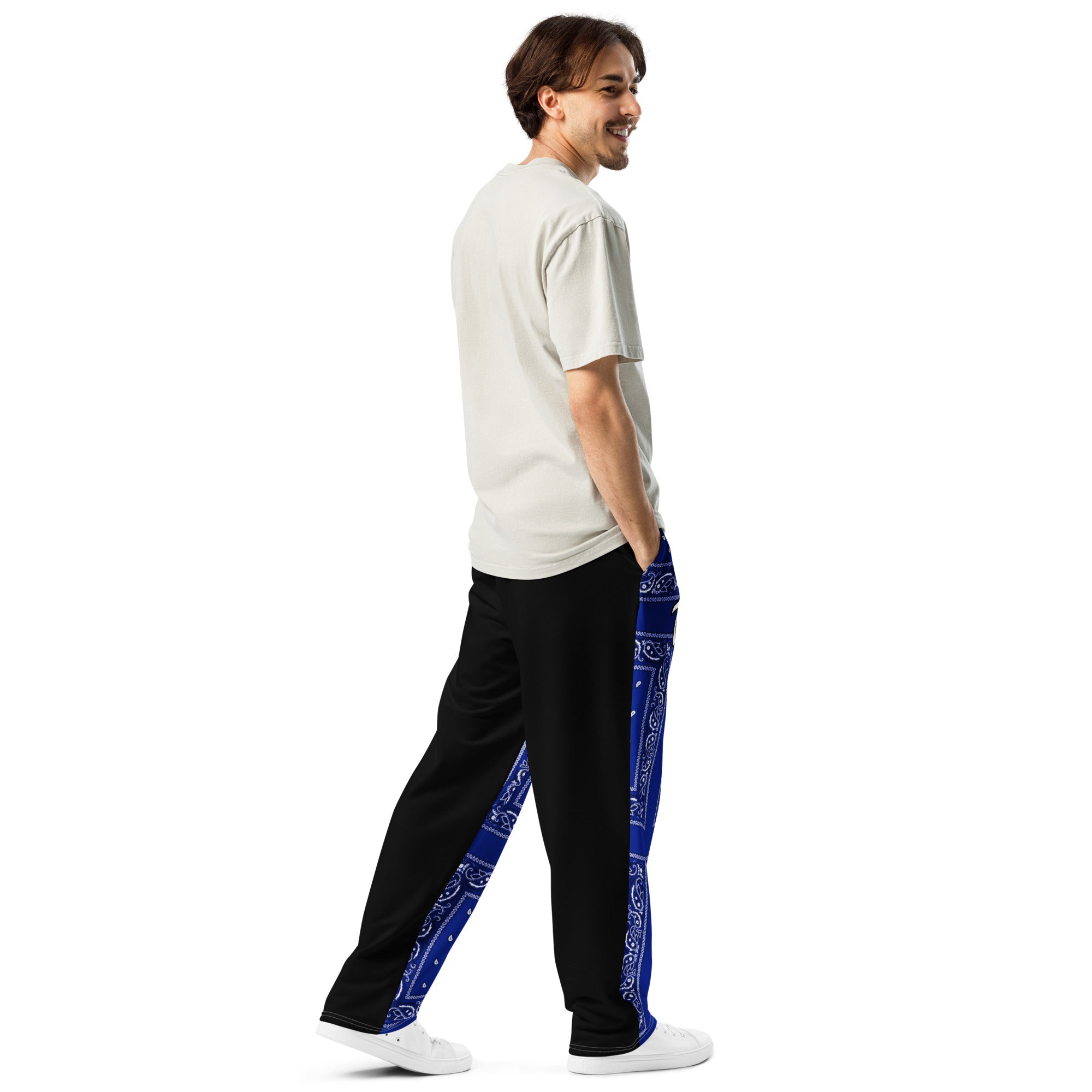 Unisex Blue Paisley Joggers (Wide-leg)