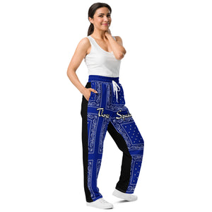 Unisex Blue Paisley Joggers (Wide-leg)